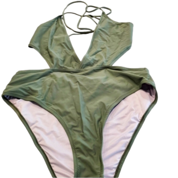 One Piece Halter Swimsuit Olive Green Sz XL - Picture 3 of 4